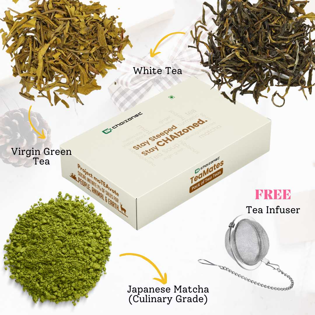Antioxidant Powerhouse Tea Gift Set - Virgin Green Tea, White Peony Tea & Matcha with free Tea Infuser
