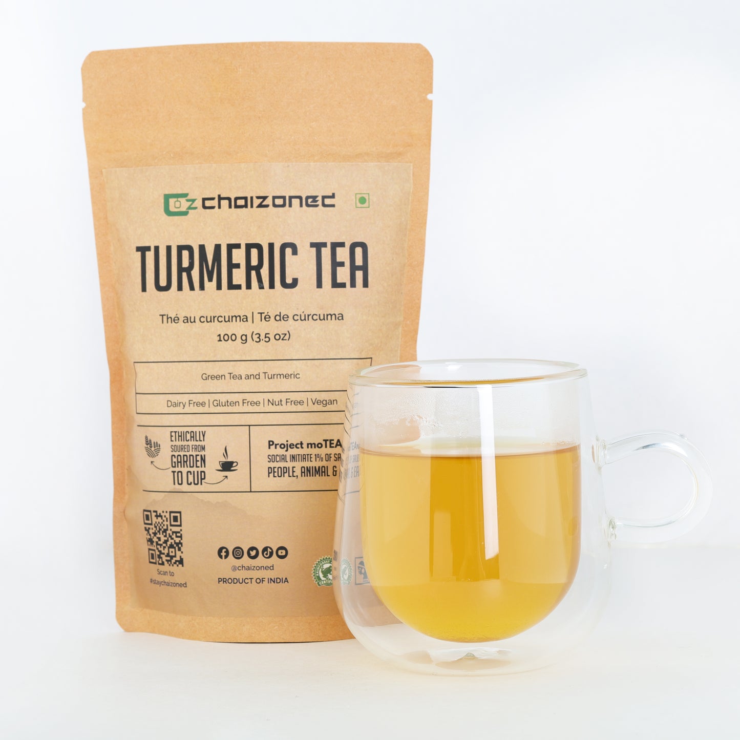 Turmeric Herbal Loose Leaf Tea | Turmeric Tea with Dried Green Tea Leaves | Turmric Tea Loose Leaf | Makes 50+ Cups | 100g (3.5oz)