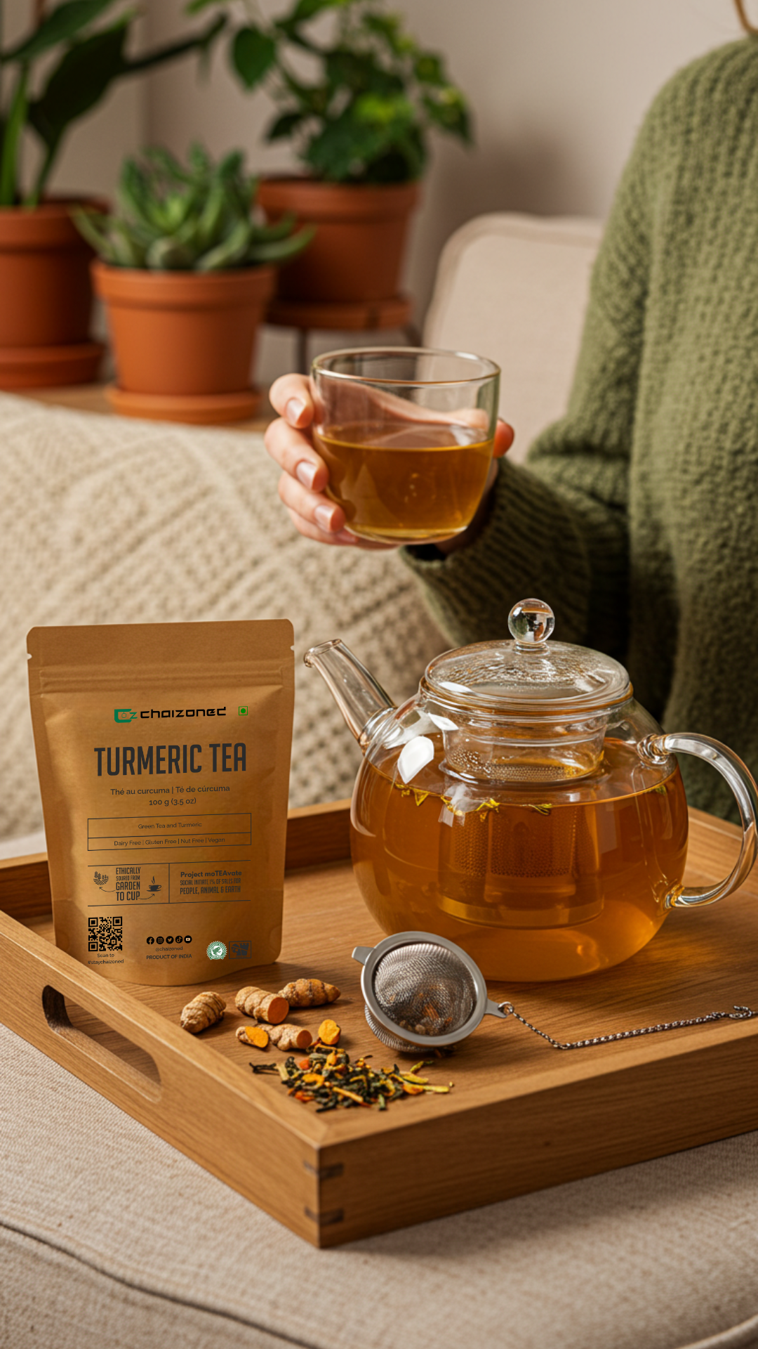 Turmeric Herbal Loose Leaf Tea | Turmeric Tea with Dried Green Tea Leaves | Turmric Tea Loose Leaf | Makes 50+ Cups | 100g (3.5oz)