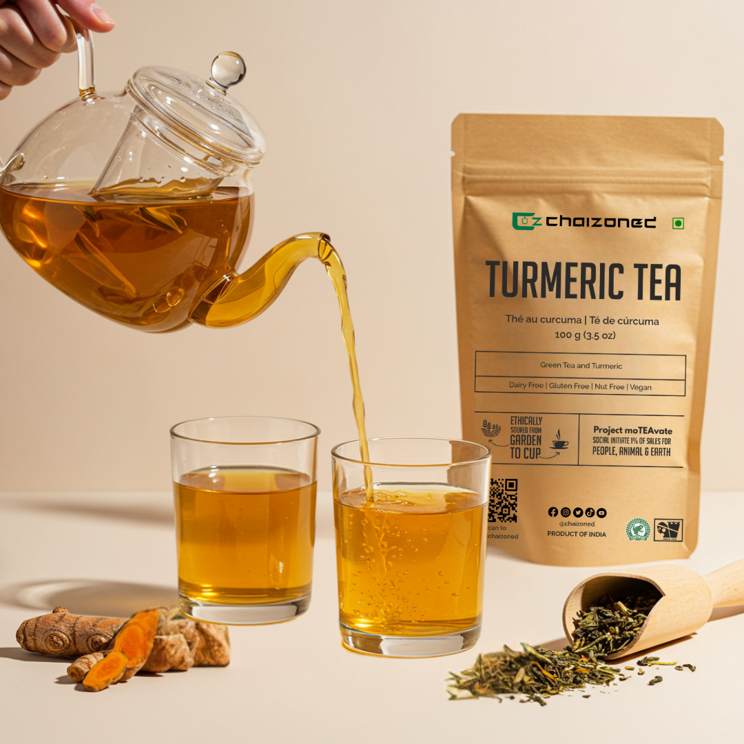 Turmeric Herbal Loose Leaf Tea | Turmeric Tea with Dried Green Tea Leaves | Turmric Tea Loose Leaf | Makes 50+ Cups | 100g (3.5oz)