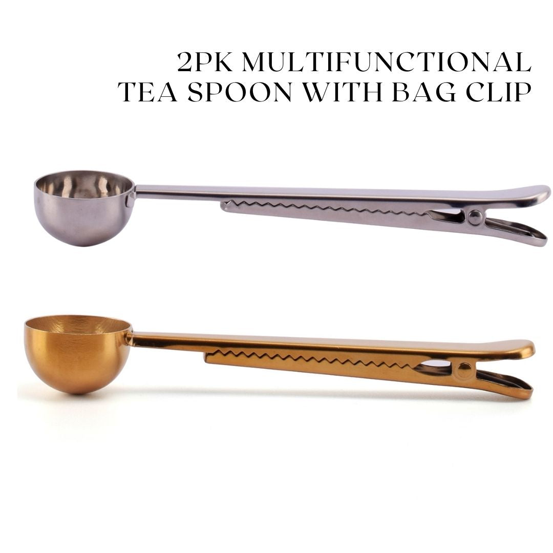 2PK Tea Scoops with Bag Clip - Gold & Silver